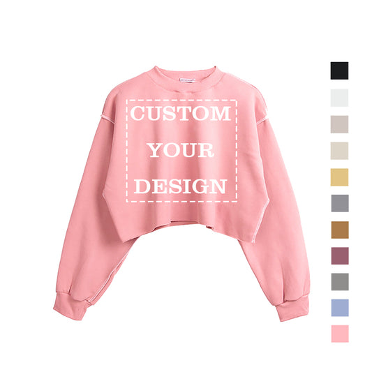 Hot Selling Custom logo Hoodies High Quality Short Style Polyester/Cotton Blank Pure Color O-neck Streetwear Hoodie for Women