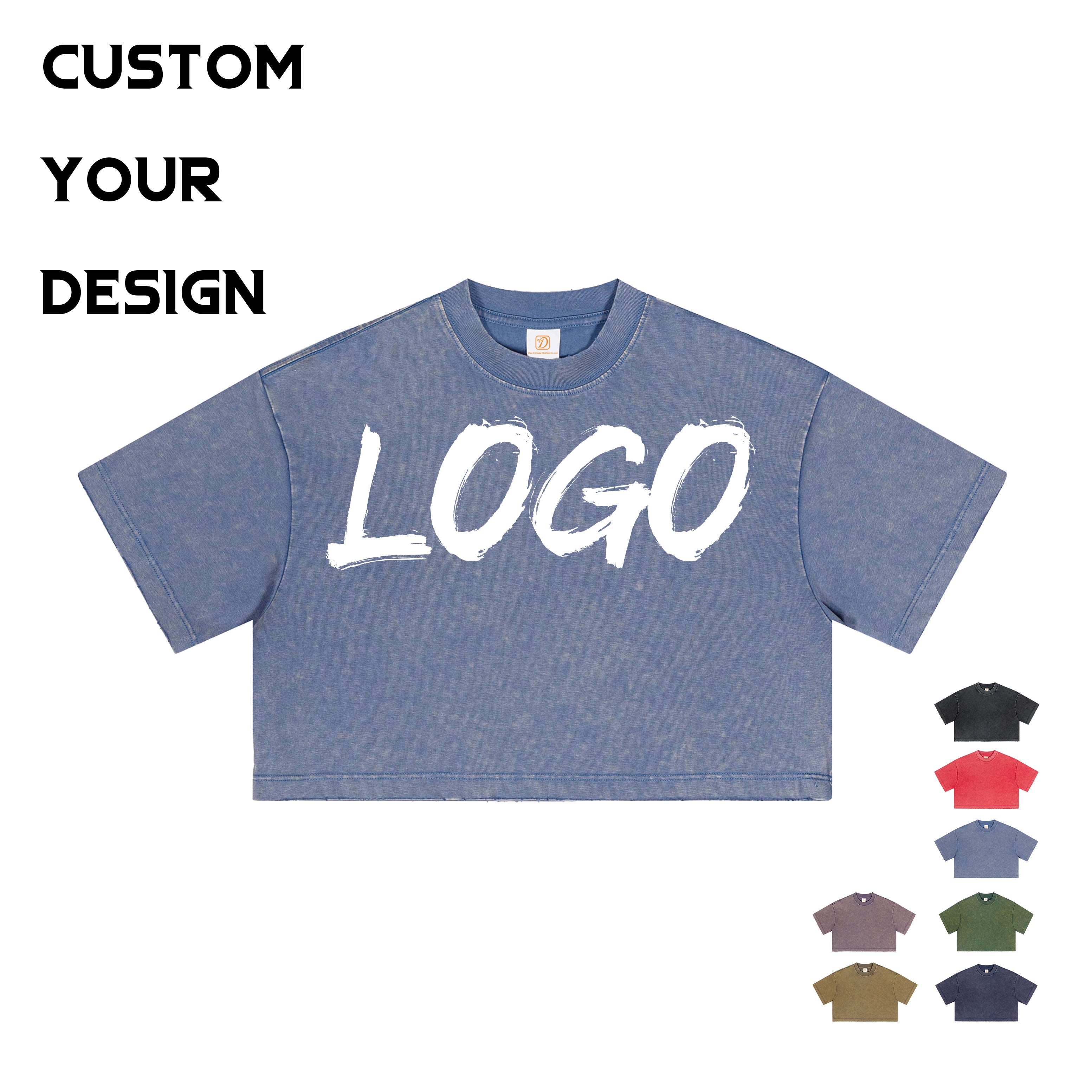 Customized t Shirts Fashionable Short Style Round Neck Sport High Quality Crop Top Acid Wash Blank Puff Printing Tshirts