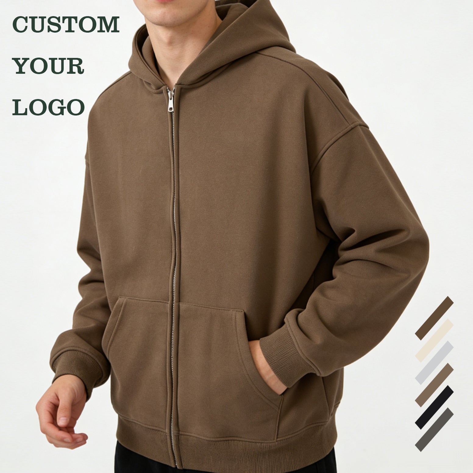 Hot Sale Custom logo Hoodie Streetwear High Quality Blank Full Zip Fleece Fashion Design Drop Shoulder Hoodies Bulk Wholesale