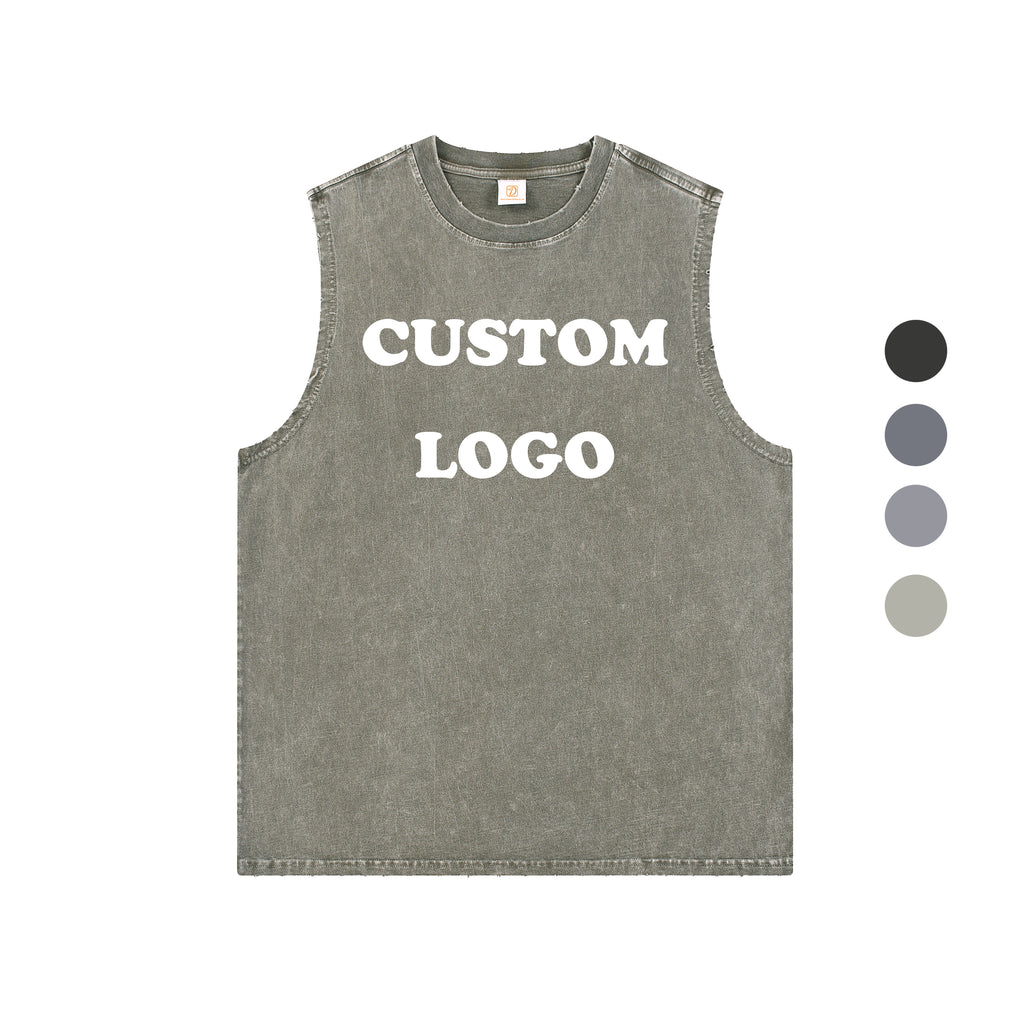 Loose Sleeveless T-shirt 230g Custom 100% Cotton Wax Printing High Quality Round Neck Summer New Design Sport Wholesale T-shirts