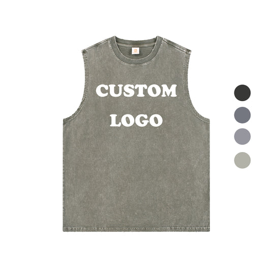Loose Sleeveless T-shirt 230g Custom 100% Cotton Wax Printing High Quality Round Neck Summer New Design Sport Wholesale T-shirts