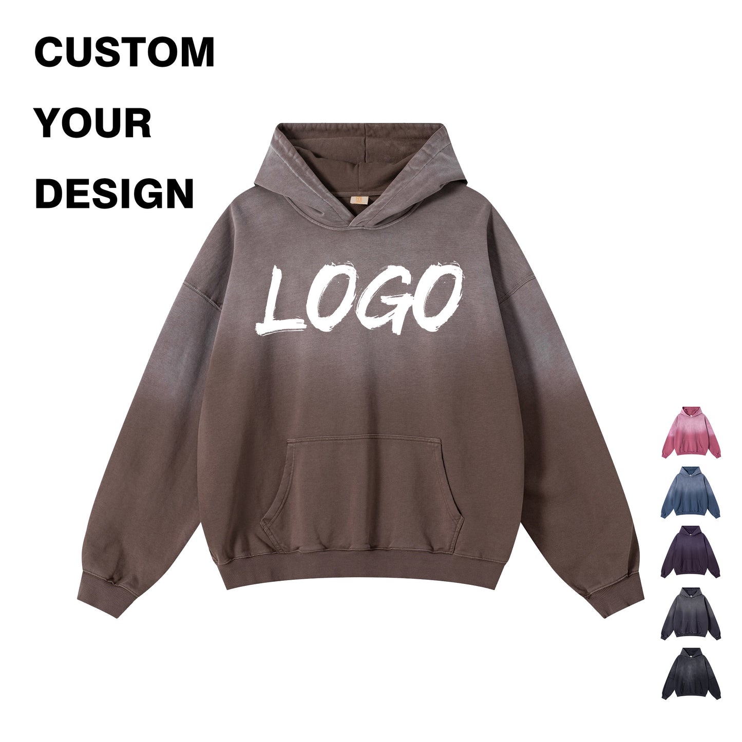 Heavyweight Pure Color Hoodies Custom logo Unisex High Quality Blank Oversized Streetwear Drop Shoulder Puff Printing Hoodie