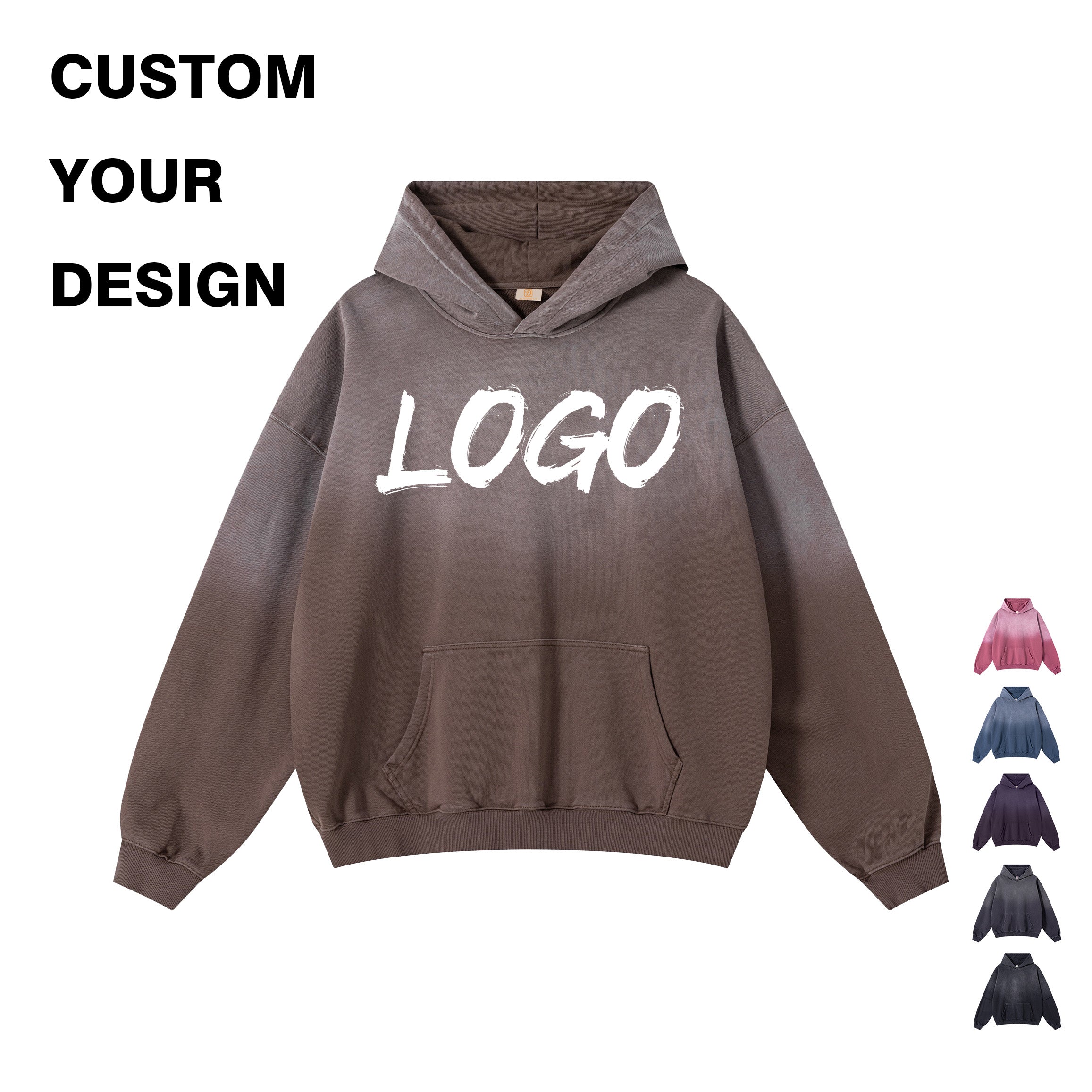 Heavyweight Pure Color Hoodies Custom logo Unisex High Quality Blank Oversized Streetwear Drop Shoulder Puff Printing Hoodie