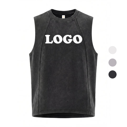 Gym T-shirt for Men Wax Printing Patchwork Sleeveless High Quality Customized Summer Streetwear Casual Sleeveless T-shirt