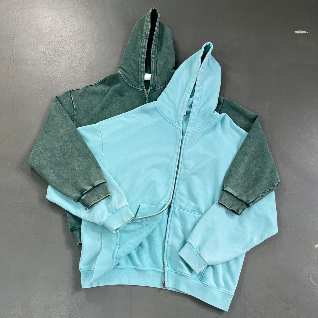 100% Cotton Hoodies Heavyweight Streetwear Custom Zip up Vintage Distressed High Quality Acid Wash Blank Fashion Hoodie for Men