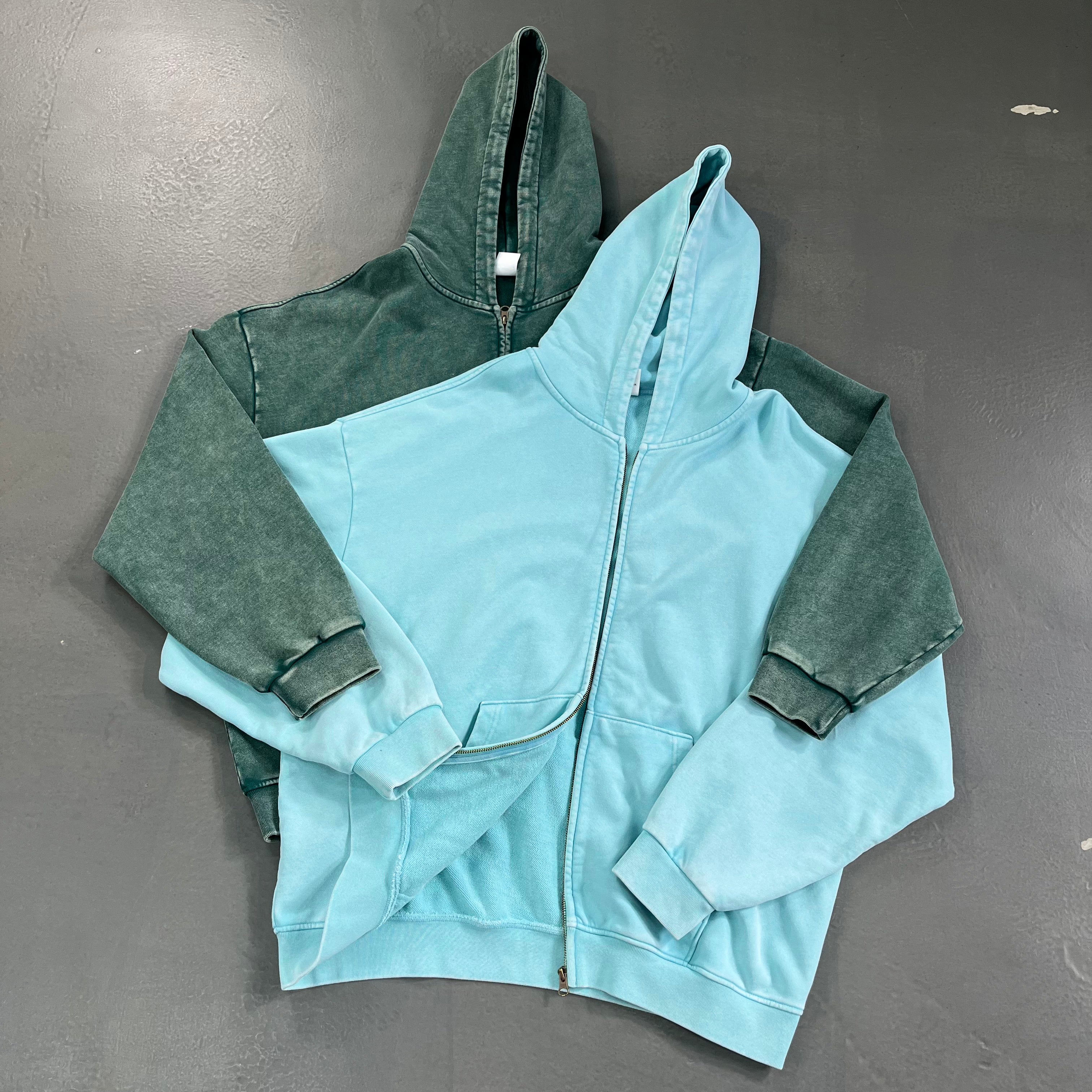 100% Cotton Hoodies Heavyweight Streetwear Custom Zip up Vintage Distressed High Quality Acid Wash Blank Fashion Hoodie for Men