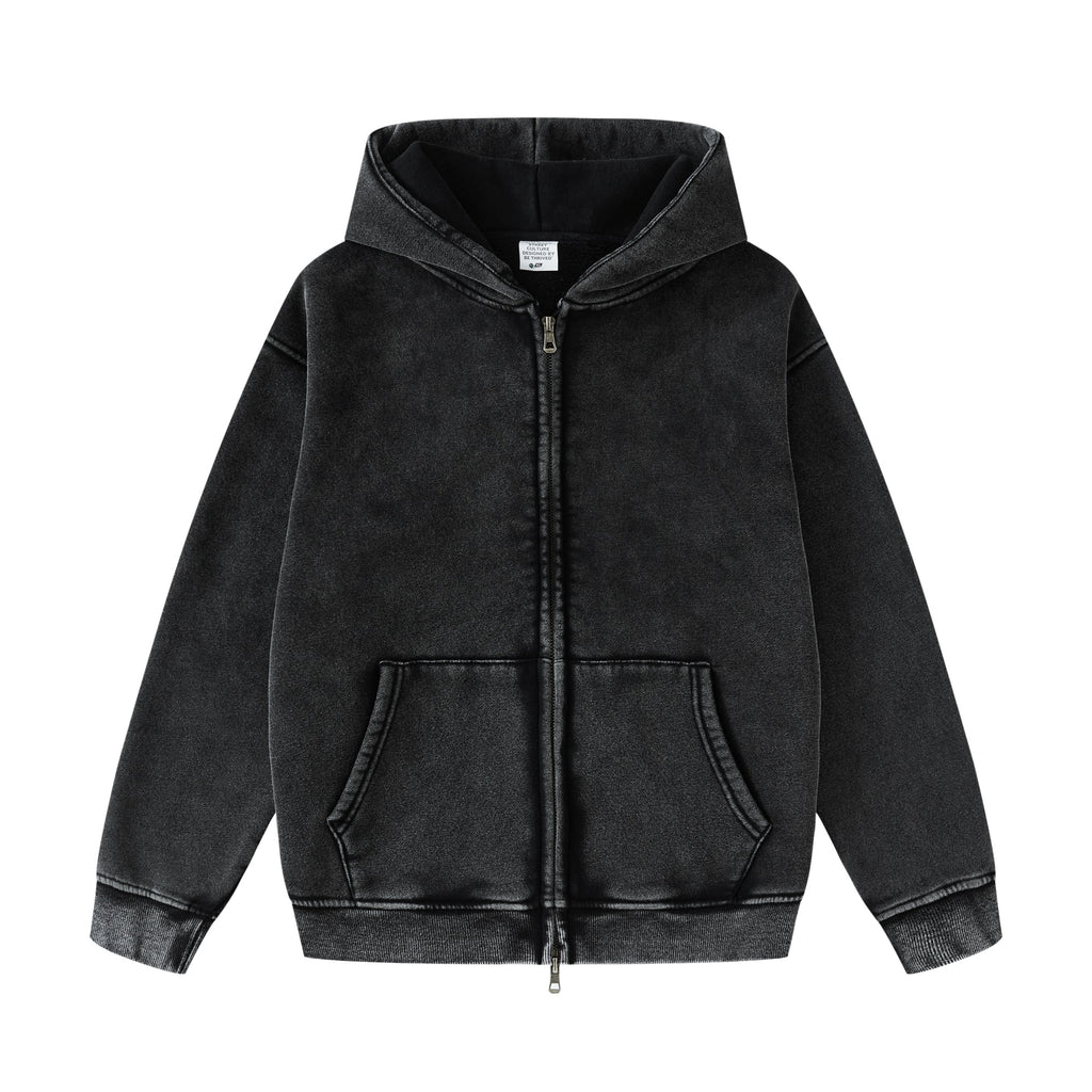 High Quality Wholesale Kids Hoodies Blank Full Zip up Streetwear Fashion Polyester/Cotton High Quality Washed Plain Hoodies