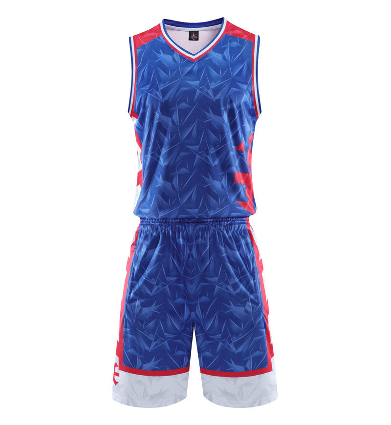 Wholesale Customized 5 Color Men's and Women's 100% Polyester Fiber V Neck Basketball Uniform Set Basketball Jacquard Fabric