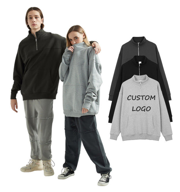 Heavyweight Streetwear Custom Half Zip Fleece Pullover High Quality Streetwear Heavyweight Custom logo Hoodie