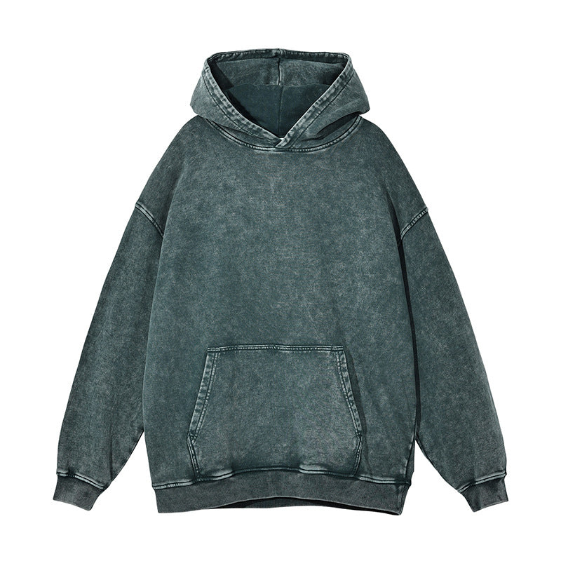 Custom Retro Circle 100% Cotton Waxed Distressed Hooded Sweatshirt Loose Washed Long Sleeved No Collar Rope Sweatshirt Oversized