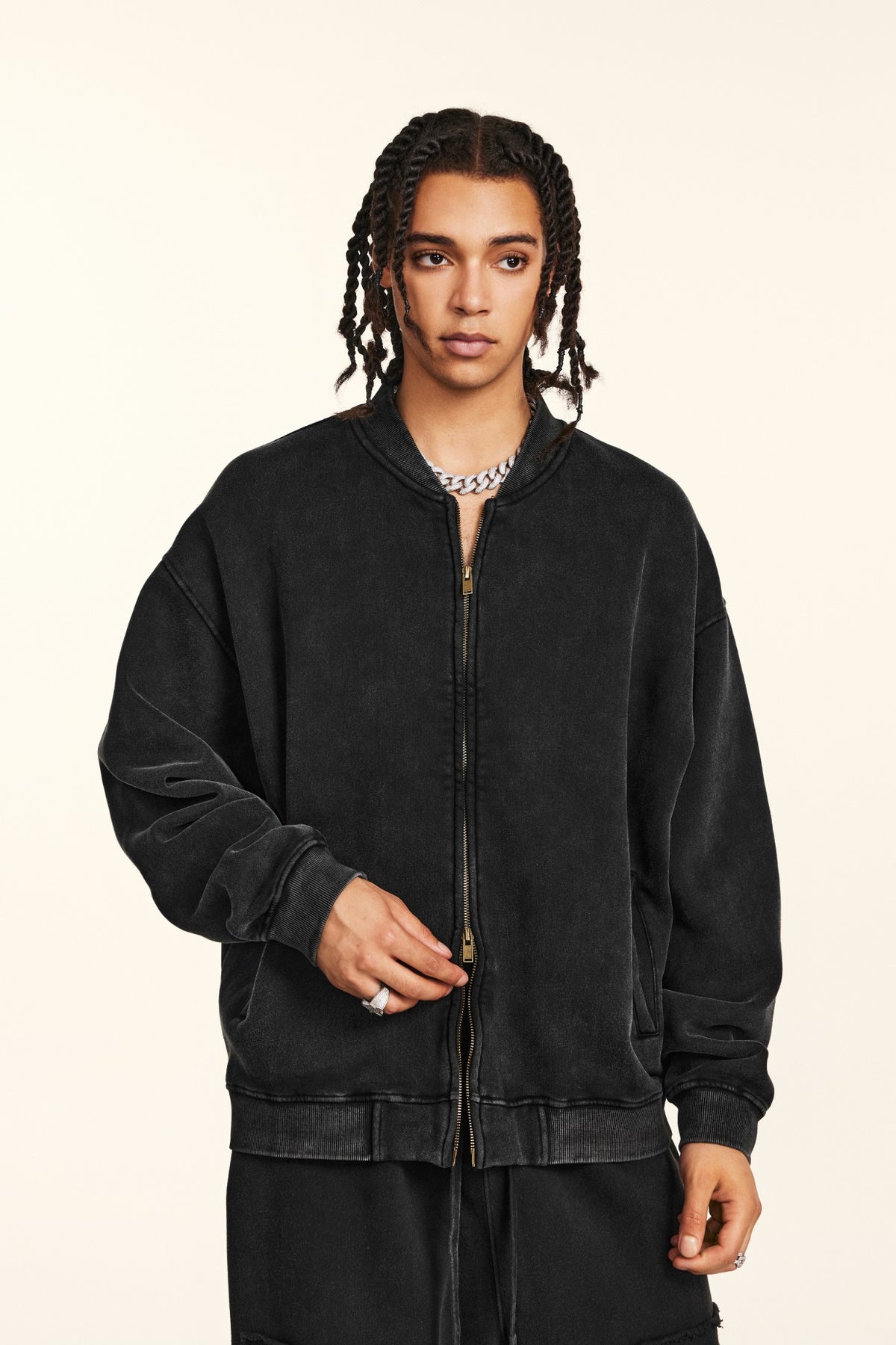Men's Hoodie Heavyweight 340 Grams Custom Oversized Retro Water Washed Fleece Pullover with Zipper Stand up Collar Winter