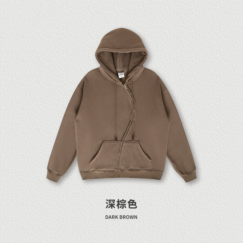 Heavyweight Custom S-shaped Zipper Fleece Loose Boxy Oversized Streetwear Drop Shoulder Fashion Sweaters and Hoodies