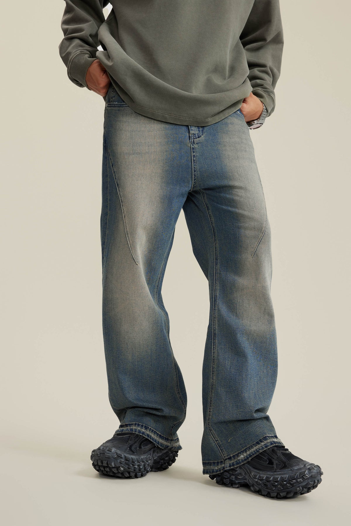 Men Sweatpants High Quality Washed Micro Flared Denim Pants Sweatpants From a Trendy Brand Free Sample Sweatpants American Style