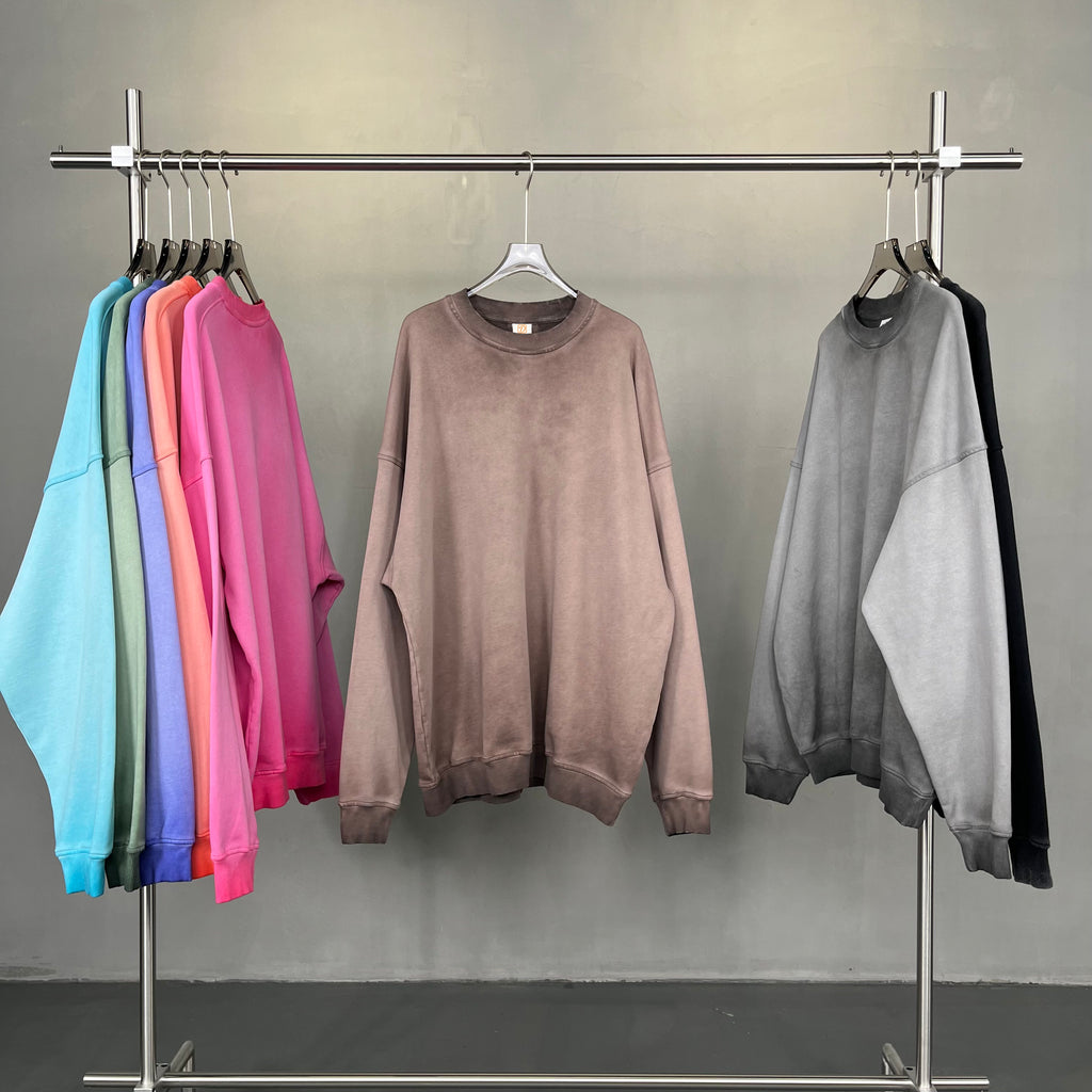 Vintage Custom Round Neck Heavy Cotton Streetwear Washed Heavyweight Drop Shoulder Men's Hoodies & Sweatshirts