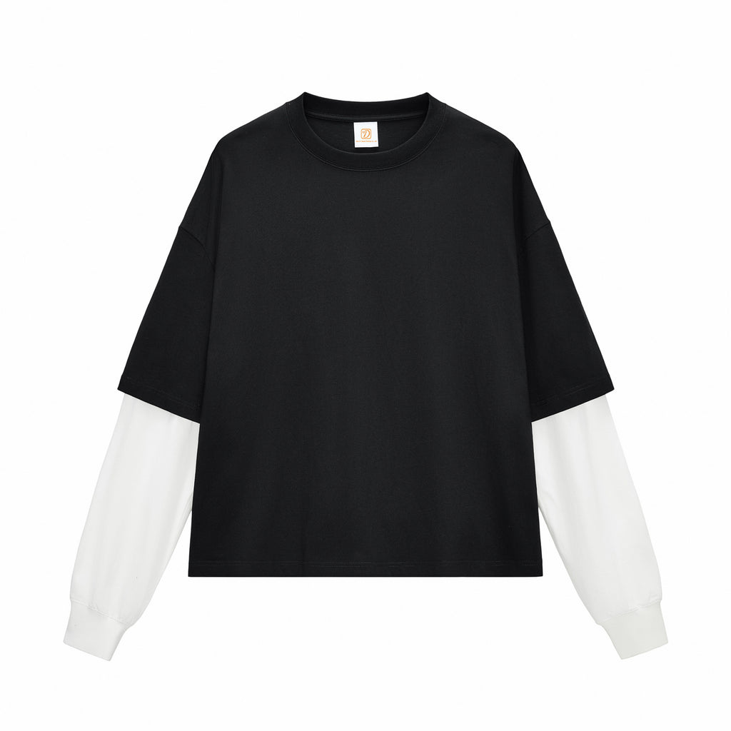 Boxy 100% Cotton Long Sleeve T-shirt Custom Round Neck Patchwork Blank High Quality Design Dtf Transfers for Long Sleeve Tshirts