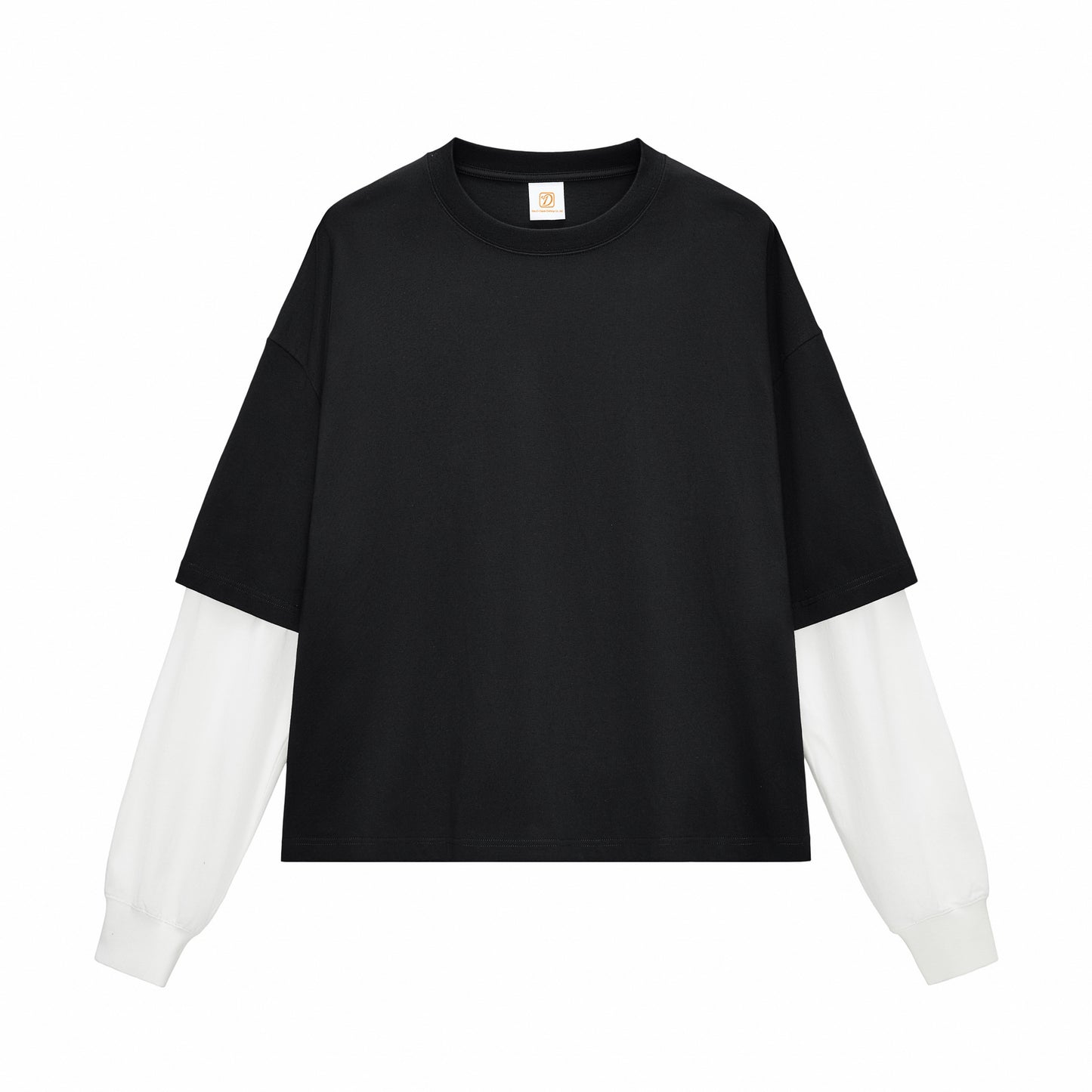 Fashion Multiple Processes to Choose From Pure Cotton Round Neck Long Sleeve Tshirt Patchwork Contrasting Color Boxy Style