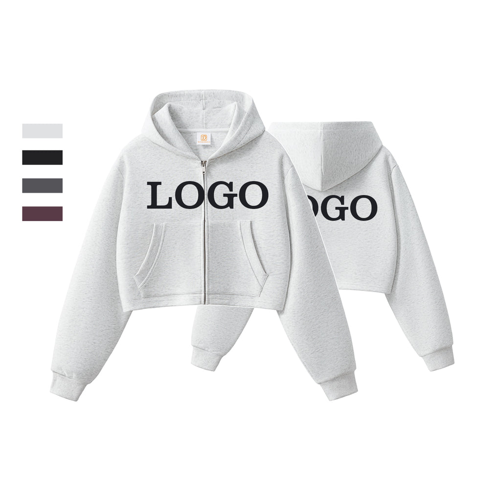 Custom Crop Top Women's Hoodies Blank Full Zip High Quality Distressed Embroidery Embroidery/Cotton Fashion Wholesale Hoodies