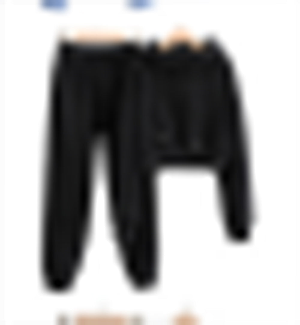 5 Color Hooded Fleece Short Sleeved Pullover Set for Women Loose Fitting Pure Color Waistband Crew Neck batwing Sleeve Suit