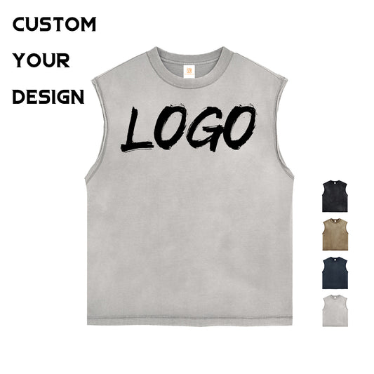 100% Cotton t Shirts Custom Men's Sleeveless High Quality Acid Wash Personalized Streetwear Fashion Heat Transfers for T-shirts