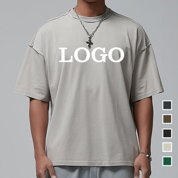 Wholesale 230g Loose Plain t Shirt Streetwear Custom Oem Brand High Quality Acid Wash Drop Shoulder design t Shirt for Men