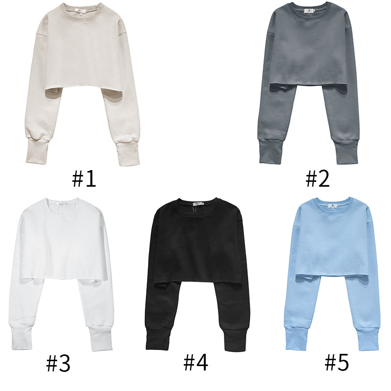 Crop Top Fleece Blank Pullover Heavyweight Streetwear Drop Shoulder Pure Color Custom Puff Print Women's Hoodies Sweatshirts