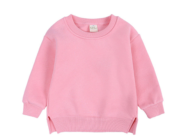 9 Color Fleece Pullover for Boys and Girls Round Neck Small Children's Pullover Solid Color with Fleece Top Fall Winter Style