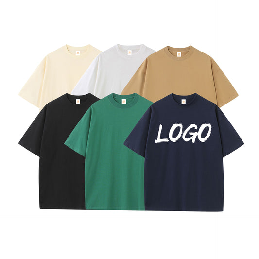 100% Cotton Oversized Tshirt Customized Streetwear Loose Heavyweight Drop Shoulder Wholesale Pure Color Distressed Tshirt
