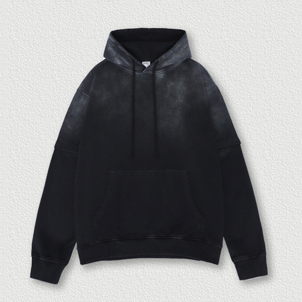 Oversized French Style Loop Water Washed Gradient Faux Two Piece Hooded Sweatshirt Oversized High Quality 100% Cotton Design