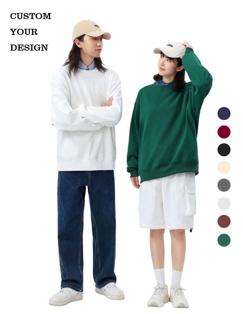 Wholesale Custom logo Hoodie Oversized Streetwear Puff Printing Round Neck Fashion Design Drop Shoulder Plain Cheap Hoodies