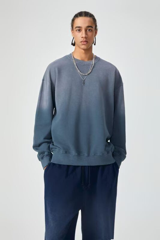 Heavyweight Crewneck Hoodie High Quality Custom Loose Acid Washed Custom Distressed Embroidery Drop Shoulder Hoodie for Men