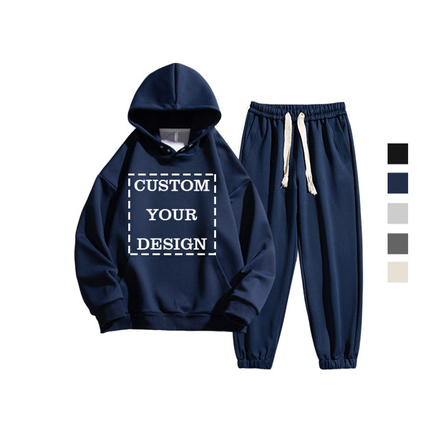 Wholesale Custom Mens Casual Sweatpants and Hoodie Set Blank Pure Color High Quality Wireless Oversized Puff Printing Hoodies