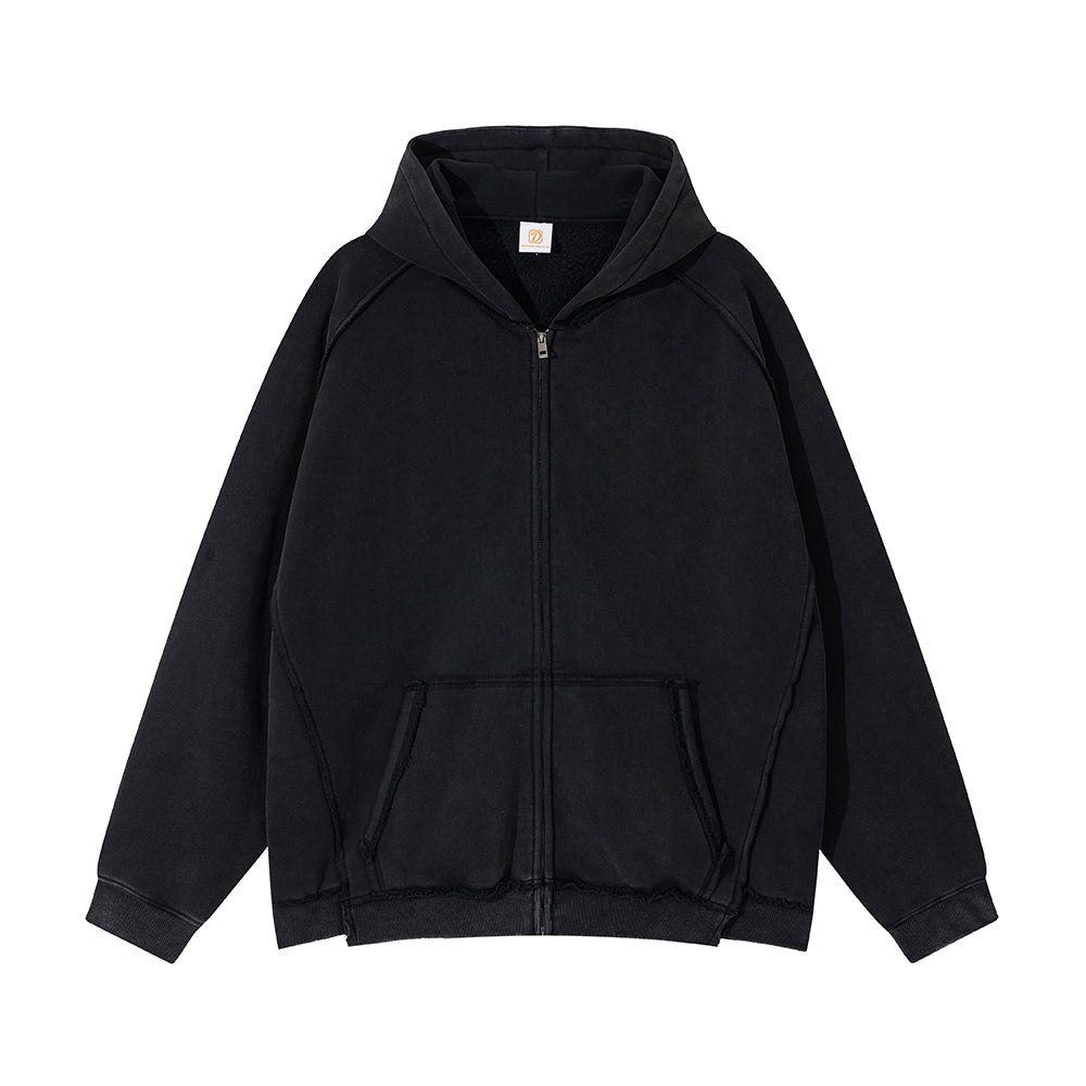 420g Heavyweight Hoodies Fleece Blank Distressed Zip up Acid Washe Oversized Polyester/Cotton Men's Hoodies & Sweatshirts