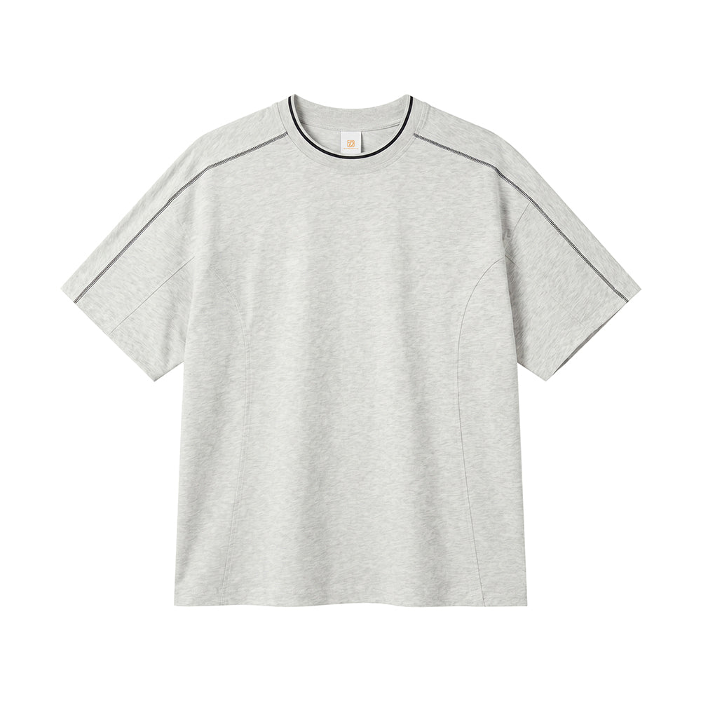 Custom Solid Color Contrast Stitching Placket Collar Pure Cotton t Shirt for Men with Dropped Shoulder Short Sleeves Matching