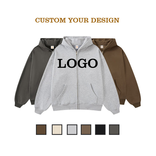 Wholesale Hoodies Unisex High Quality Custom Distressed Embroidery Blank Full Zip Pure Color Fleece Streetwear Plain Hoodies