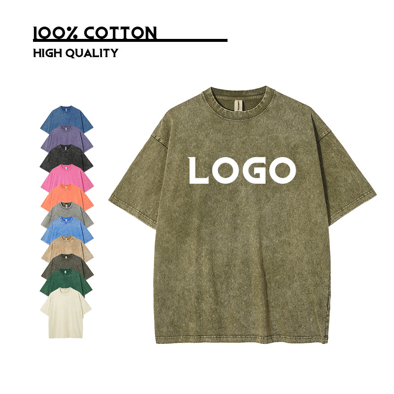 100% cotton t shirt custom streetwear waxing printing blank high quality black vintage short sleeve wholesale tshirt for men