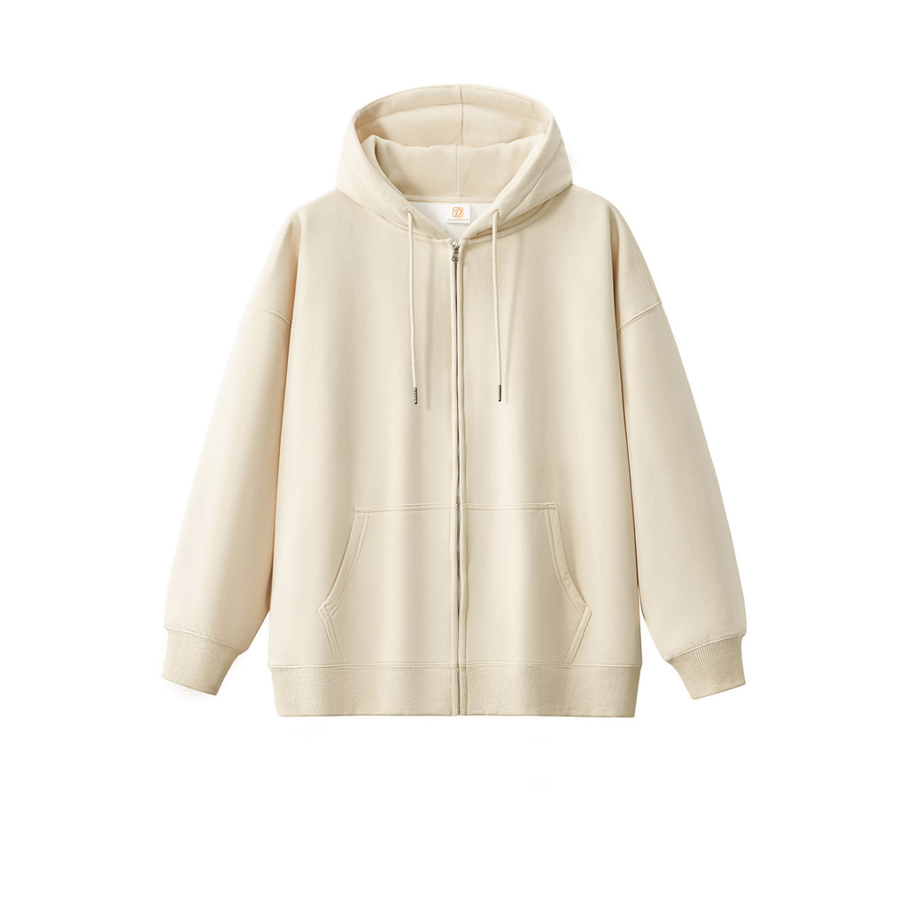 Wholesale High Quality Custom Zip up Fleece High Quality Loose Drop Shoulder Puff Printing Unisex Oversized Blank Hoodie