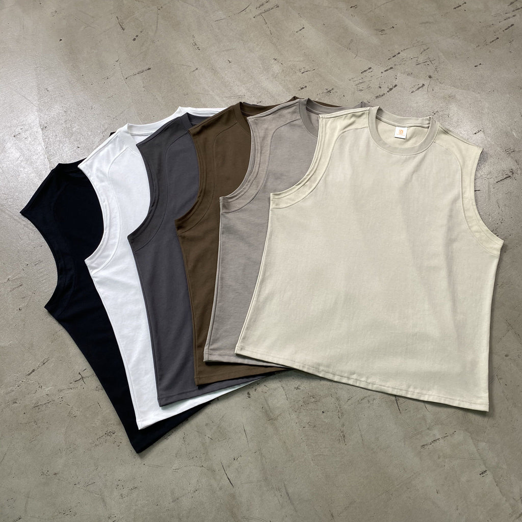 Wholesale 100% Cotton Quick-drying Vest Sport Custom logo Blank Heavyweight Sleeveless Streetwear Puff Print Design T Shirt