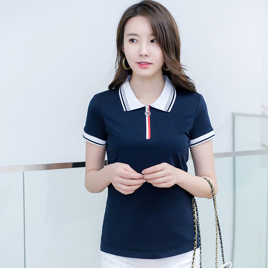 Wholesale Summer Version 4 Color Women's Button Down Zipper Polo Shirt High Quality Plain Polo Shirt From a Trendy Brand
