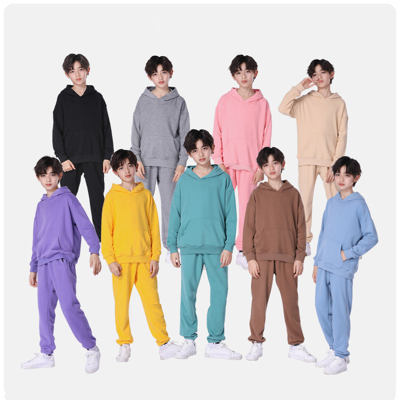 100% Cotton Custom French Terry Pure Color High Quality Blank Heavyweight Puff Printing Children's Hoodie Manufacturers