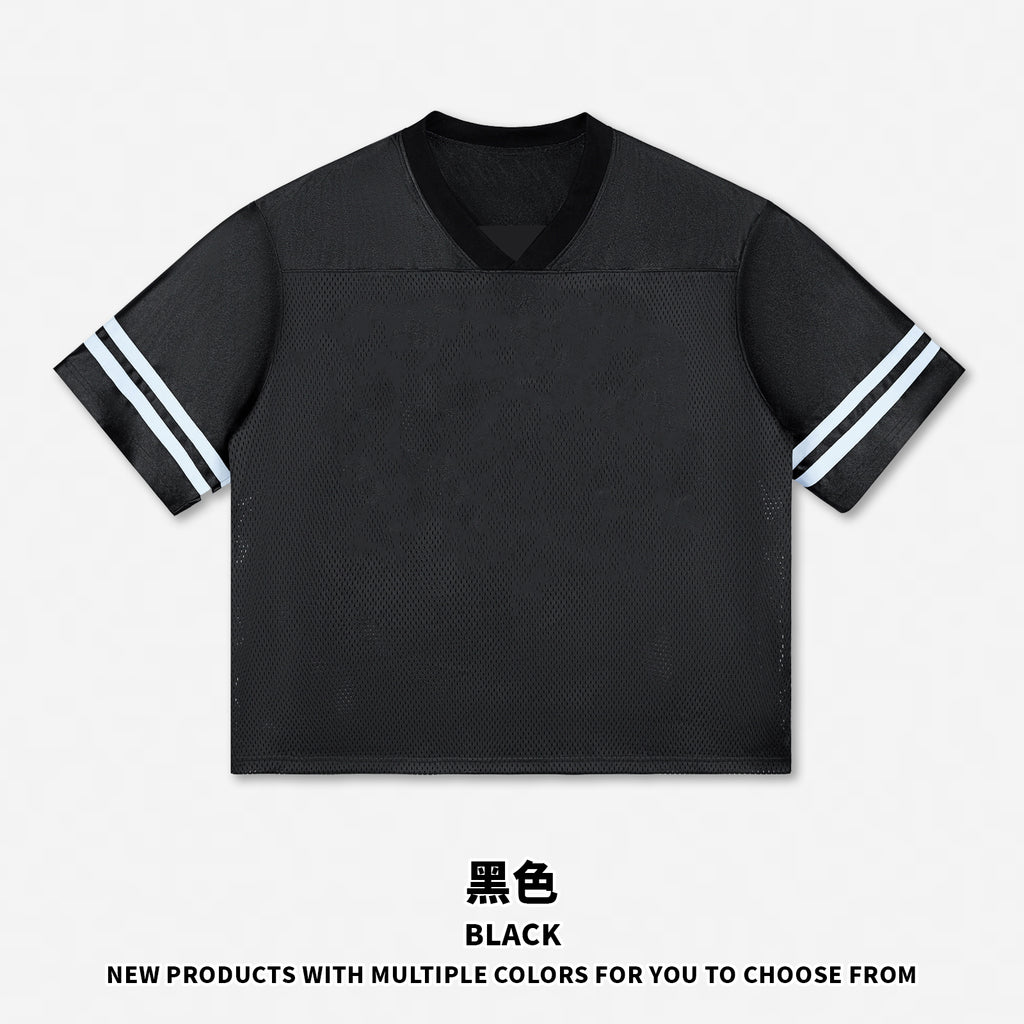 Manufacturers Streetwear Striped Color Contrast 100% Polyester Jersey Design V-Neck Black Fashion Blank Customized Tshirt