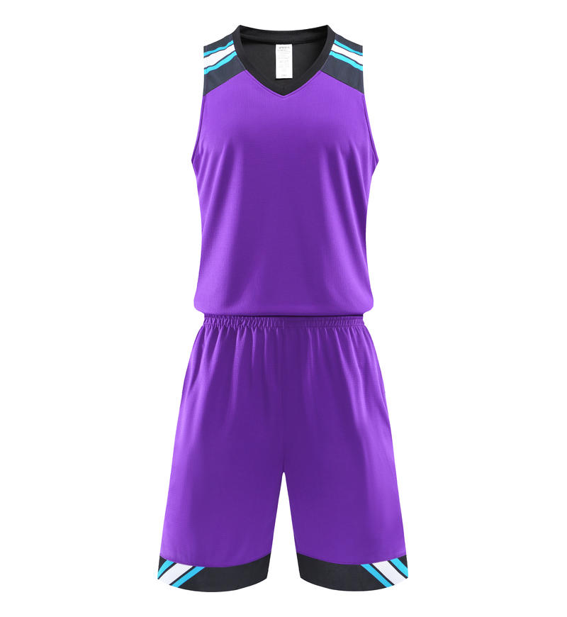 Custom logo 5 Color Men's and Women's 100% Polyester Fiber V Neck Basketball Uniform Set with Vertical Stripes and Plain Fabric