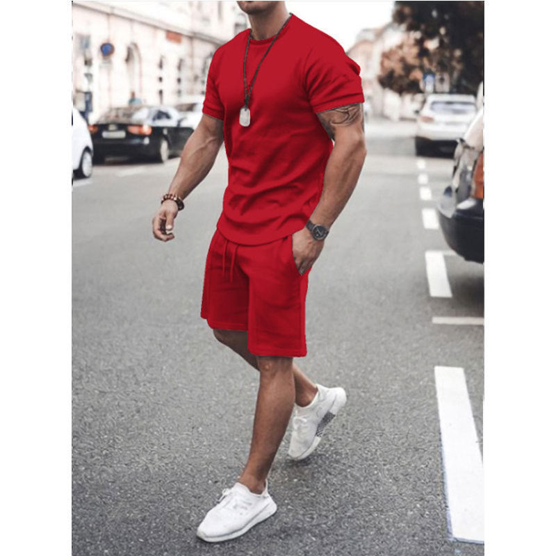 Wholesale Multicolored Loose Heavyweight Polyester and Cotton Custom Drop Shoulder Men's T-shirts and Shorts Set