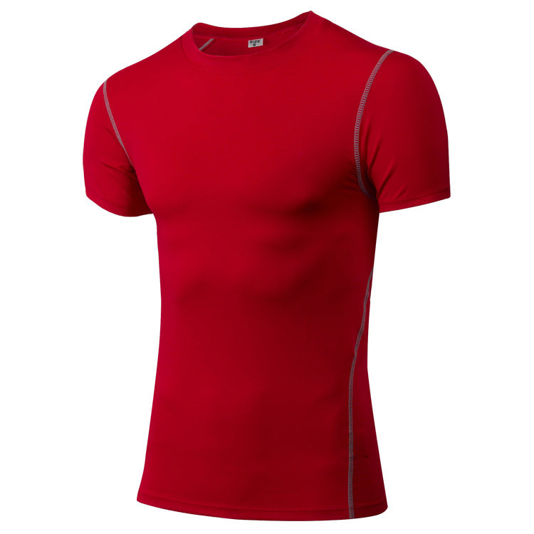Customized 12 Color Men's Tight Training Fitness Clothes Running Short Sleeved Sports Shirts Elastic Quick Drying T Shirts
