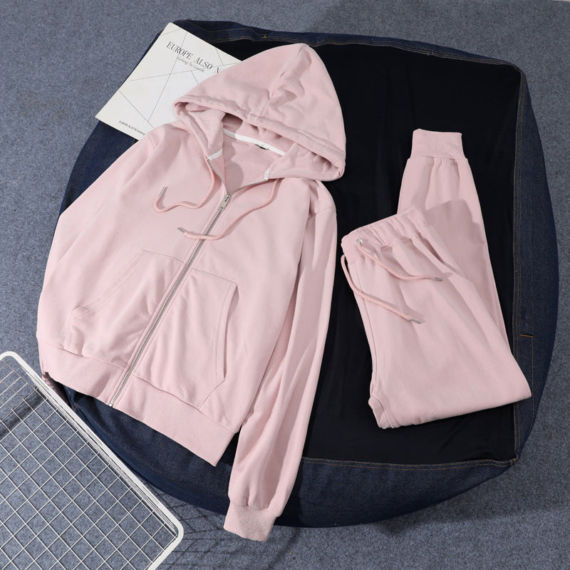 Customized 4 Color Hooded Zipper Long Sleeved Pullover Women's Ankle Length Pants Two Piece Set with Good Fabric Quality Suit