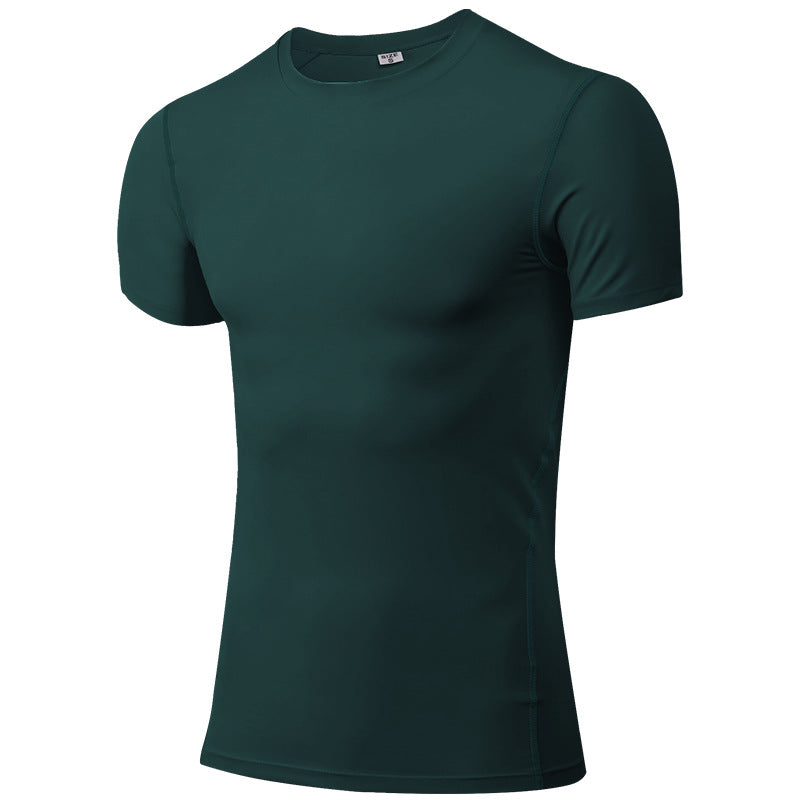 Customized 12 Color Men's Tight Training Fitness Clothes Running Short Sleeved Sports Shirts Elastic Quick Drying T Shirts