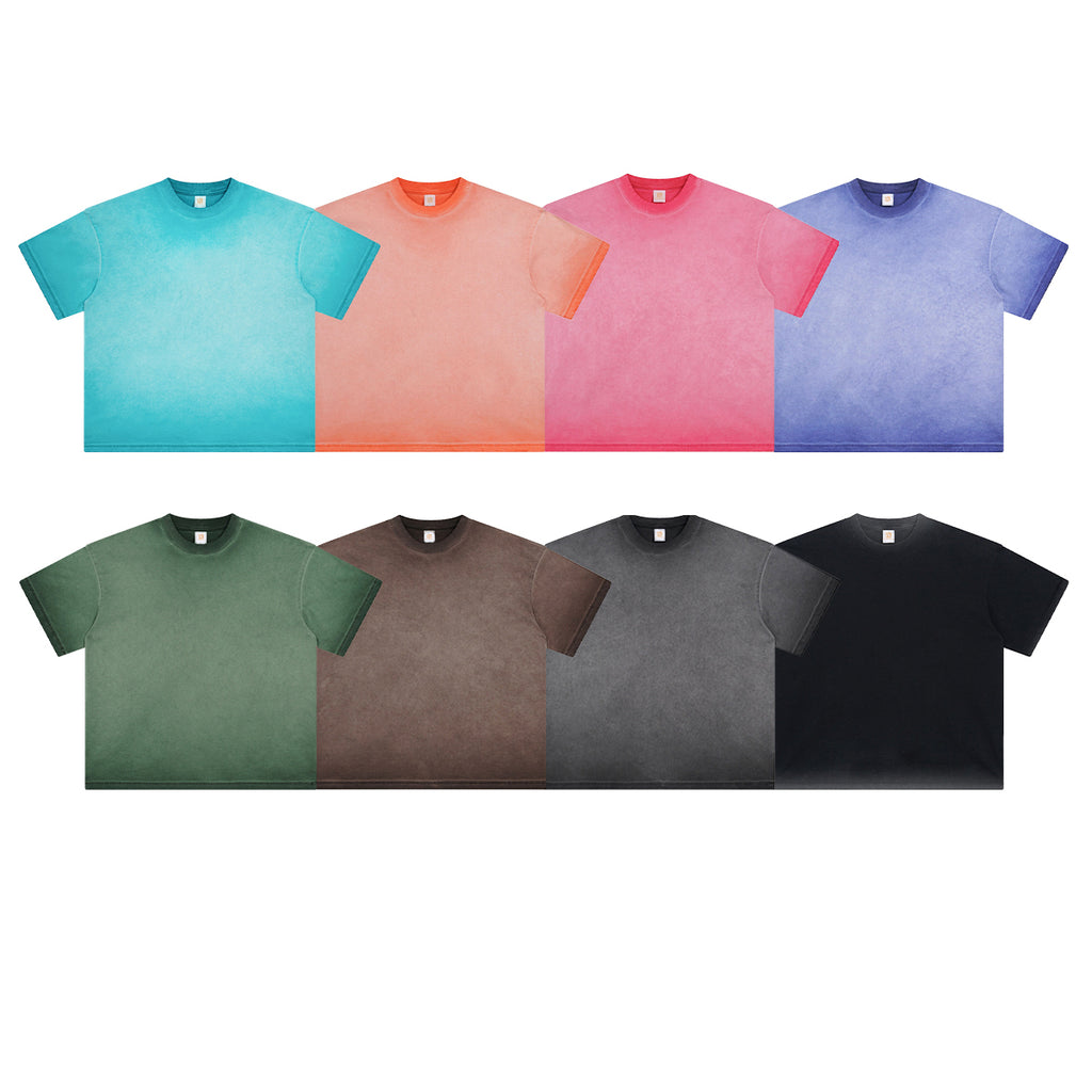 Drop Shoulder Heavyweight Acid Wash Loose Gradient Color Sublimation Round Neck High Quality Blank Dtf Transfers for t Shirts