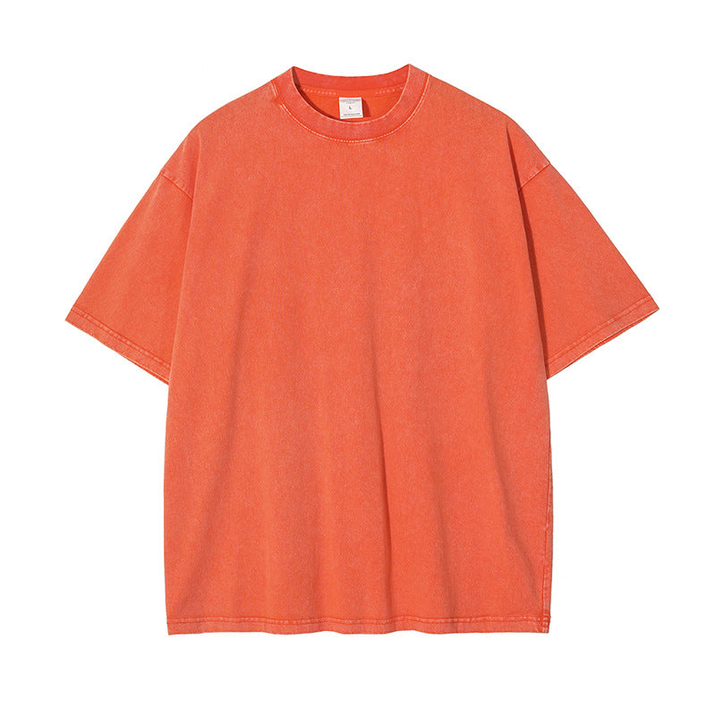 Wholesale Summer 10 Color Stir Fried Snowflake Wash Waxed Dyed Distressed Solid Short Sleeve 100% Cotton High Quality Tshirt