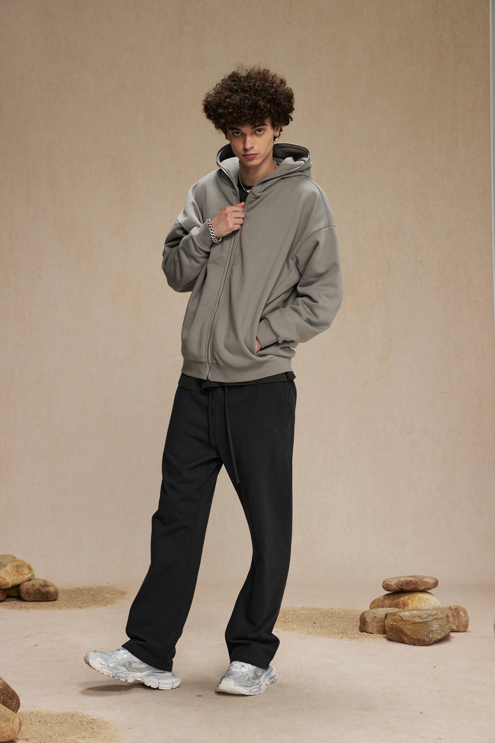 Wholesale Hoodies Heavyweight  Drop Shoulder Fleece High Quality Unisex Blank Full Face Zip Hoodie