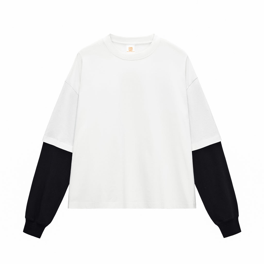 Boxy 100% Cotton Long Sleeve T-shirt Custom Round Neck Patchwork Blank High Quality Design Dtf Transfers for Long Sleeve Tshirts