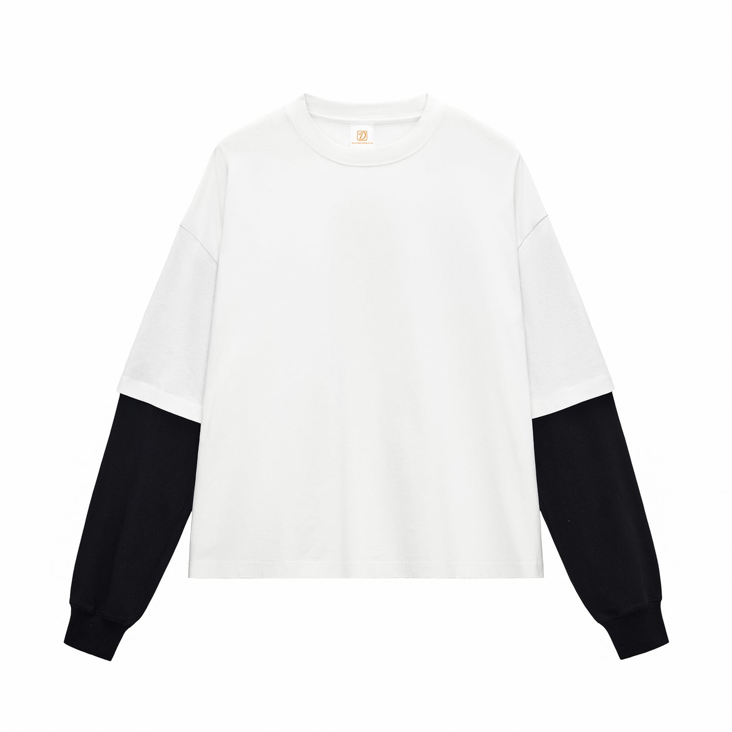 Fashion Multiple Processes to Choose From Pure Cotton Round Neck Long Sleeve Tshirt Patchwork Contrasting Color Boxy Style